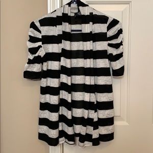 New Directions Black and White Striped Cardigan